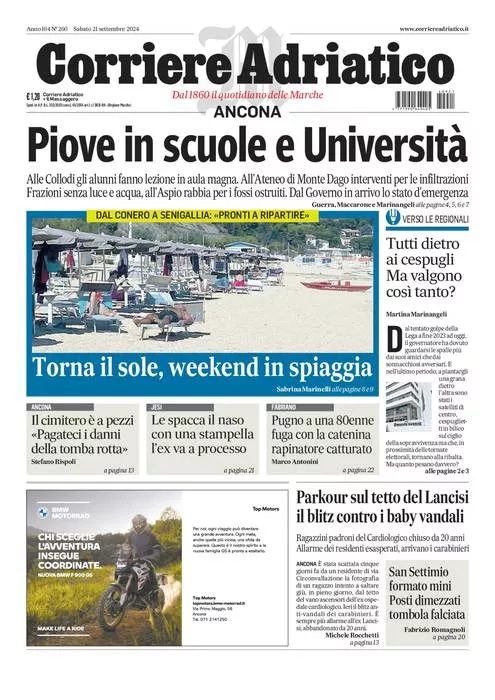 Prima-pagina-corriere adriatico-edizione-di-oggi-21-09-2024